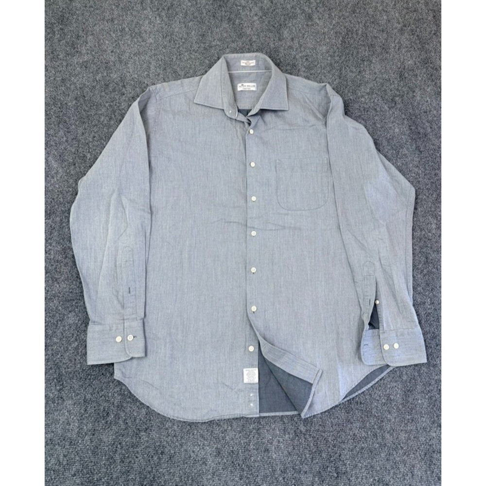 PETER MILLAR Mens Crown Fleece Cotton Cashmere Button‎ Up Gray Shirt Size L